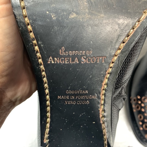 Studded Toe Black Leather Ankle Boots Square Toe Block Heel Fashion‎ Shoes - Picture 6 of 10